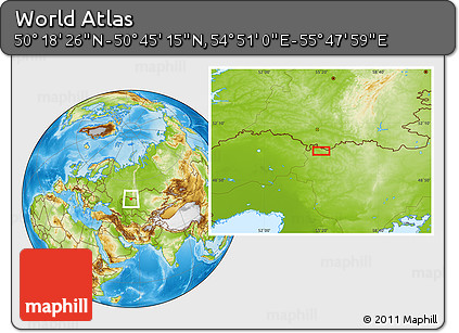 Physical Location Map of the Area around 50° 31' 50" N, 55° 19' 30" E