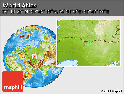 Physical Location Map of the Area around 50° 31' 50" N, 55° 19' 30" E