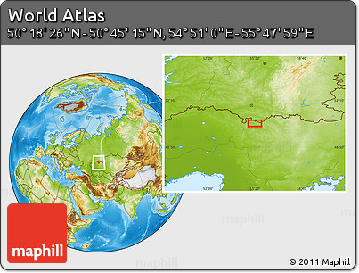 Physical Location Map of the Area around 50° 31' 50" N, 55° 19' 30" E