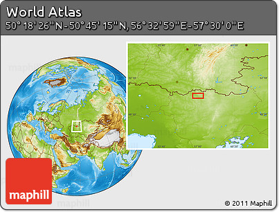 Physical Location Map of the Area around 50° 31' 50" N, 57° 1' 29" E