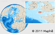 Shaded Relief Location Map of the area around 50° 31' 50" N, 5° 1' 30" W