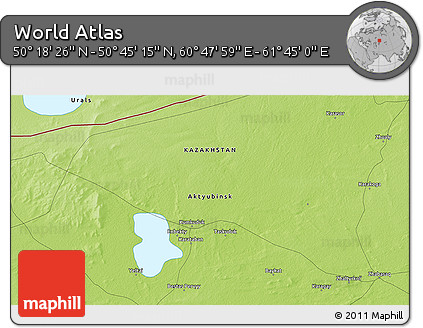 Physical 3D Map of the Area around 50° 31' 50" N, 61° 16' 29" E