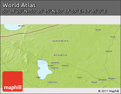 Physical 3D Map of the Area around 50° 31' 50" N, 61° 16' 29" E