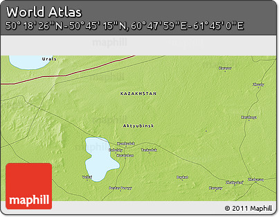 Physical 3D Map of the Area around 50° 31' 50" N, 61° 16' 29" E