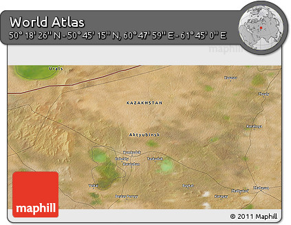 Satellite 3D Map of the Area around 50° 31' 50" N, 61° 16' 29" E