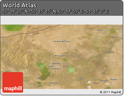Satellite 3D Map of the Area around 50° 31' 50" N, 61° 16' 29" E