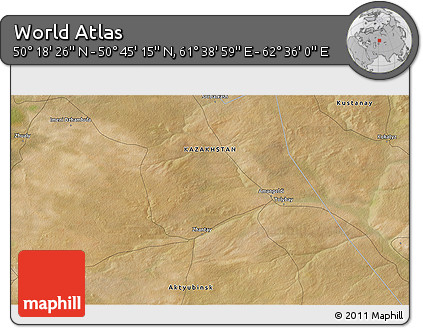 Satellite 3D Map of the Area around 50° 31' 50" N, 62° 7' 30" E