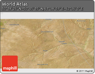 Satellite 3D Map of the Area around 50° 31' 50" N, 62° 7' 30" E