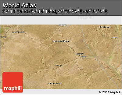 Satellite 3D Map of the Area around 50° 31' 50" N, 62° 7' 30" E