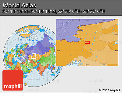 Political Location Map of the Area around 50° 31' 50" N, 62° 58' 30" E