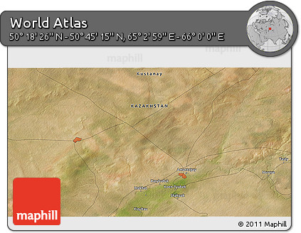 Satellite 3D Map of the Area around 50° 31' 50" N, 65° 31' 30" E