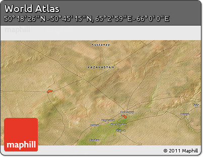 Satellite 3D Map of the Area around 50° 31' 50" N, 65° 31' 30" E
