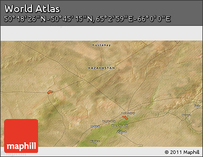 Satellite 3D Map of the Area around 50° 31' 50" N, 65° 31' 30" E