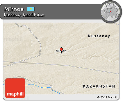 Shaded Relief Panoramic Map of Mīrnoe