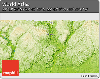 Physical 3D Map of the Area around 50° 31' 50" N, 66° 13' 29" W