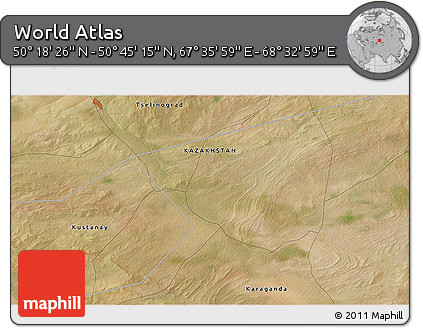 Satellite 3D Map of the Area around 50° 31' 50" N, 68° 4' 29" E