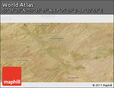 Satellite 3D Map of the Area around 50° 31' 50" N, 68° 4' 29" E