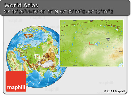 Physical Location Map of the Area around 50° 31' 50" N, 68° 4' 29" E