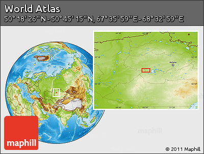 Physical Location Map of the Area around 50° 31' 50" N, 68° 4' 29" E