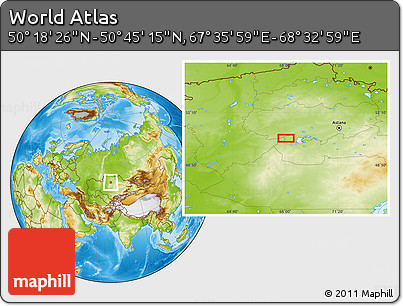 Physical Location Map of the Area around 50° 31' 50" N, 68° 4' 29" E