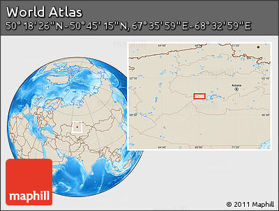 Shaded Relief Location Map of the Area around 50° 31' 50" N, 68° 4' 29" E