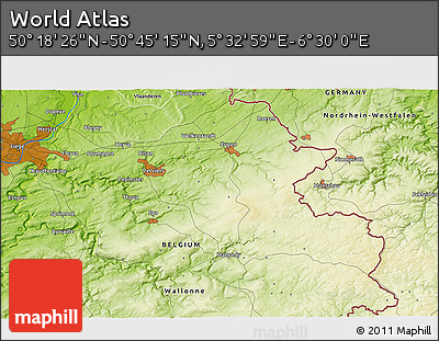 Physical 3D Map of the Area around 50° 31' 50" N, 6° 1' 30" E