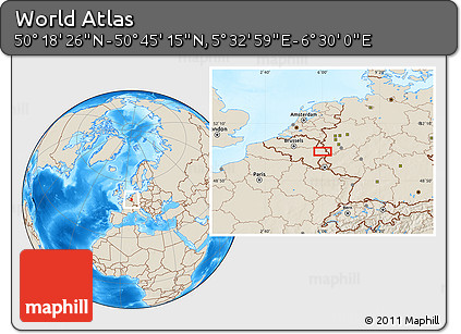 Shaded Relief Location Map of the Area around 50° 31' 50" N, 6° 1' 30" E