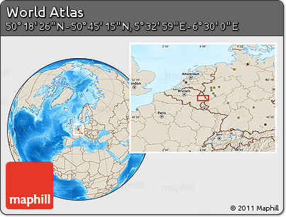 Shaded Relief Location Map of the Area around 50° 31' 50" N, 6° 1' 30" E