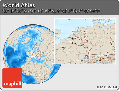 Shaded Relief Location Map of the Area around 50° 31' 50" N, 6° 52' 30" E
