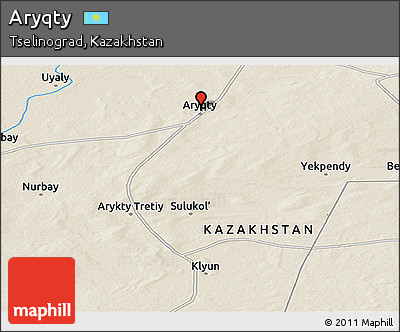 Shaded Relief Panoramic Map of Aryqty