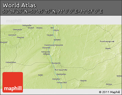 Physical 3D Map of the Area around 50° 31' 50" N, 71° 28' 29" E
