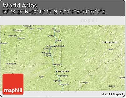 Physical 3D Map of the Area around 50° 31' 50" N, 71° 28' 29" E