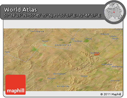 Satellite 3D Map of the Area around 50° 31' 50" N, 72° 19' 29" E