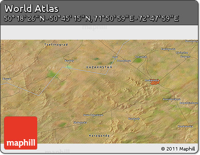 Satellite 3D Map of the Area around 50° 31' 50" N, 72° 19' 29" E