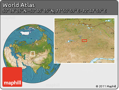 Satellite Location Map of the Area around 50° 31' 50" N, 72° 19' 29" E
