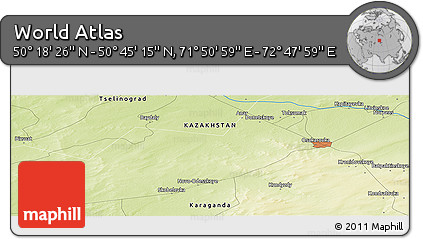 Physical Panoramic Map of the Area around 50° 31' 50" N, 72° 19' 29" E