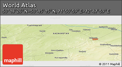 Physical Panoramic Map of the Area around 50° 31' 50" N, 72° 19' 29" E