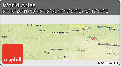 Physical Panoramic Map of the Area around 50° 31' 50" N, 72° 19' 29" E