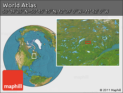 Satellite Location Map of the Area around 50° 31' 50" N, 72° 10' 30" W