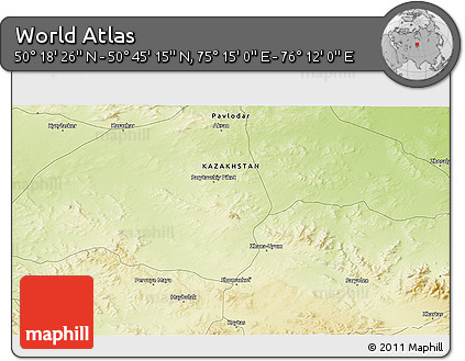 Physical 3D Map of the Area around 50° 31' 50" N, 75° 43' 29" E