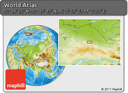 Physical Location Map of the Area around 50° 31' 50" N, 76° 34' 29" E