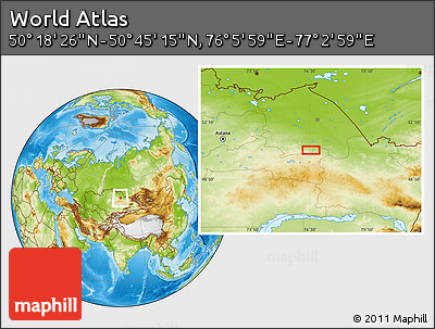Physical Location Map of the Area around 50° 31' 50" N, 76° 34' 29" E