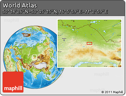 Physical Location Map of the Area around 50° 31' 50" N, 76° 34' 29" E