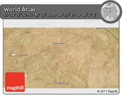 Satellite 3D Map of the Area around 50° 31' 50" N, 78° 16' 30" E