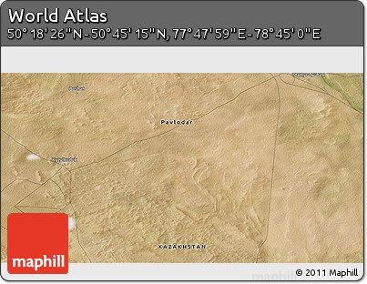 Satellite 3D Map of the Area around 50° 31' 50" N, 78° 16' 30" E