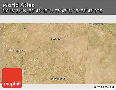 Satellite 3D Map of the Area around 50° 31' 50" N, 78° 16' 30" E