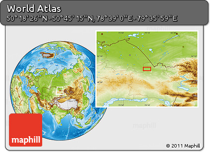 Physical Location Map of the Area around 50° 31' 50" N, 79° 7' 30" E