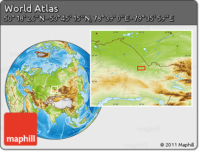 Physical Location Map of the Area around 50° 31' 50" N, 79° 7' 30" E