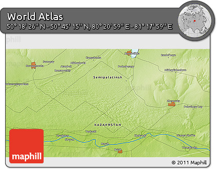 Physical 3D Map of the Area around 50° 31' 50" N, 80° 49' 29" E