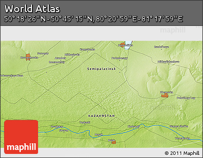 Physical 3D Map of the Area around 50° 31' 50" N, 80° 49' 29" E